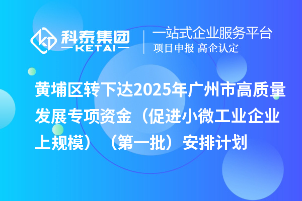 黄埔区转下达2025年广州市促进工业和信息化产业高质量发展专项资金(促进小微工业企业上规模)(第一批)安排计划