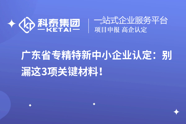 广东省专精特新中小企业认定:别漏这3项关键材料!