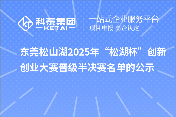 东莞松山湖2025年“松湖杯”创新创业大赛晋级半决赛名单的公示