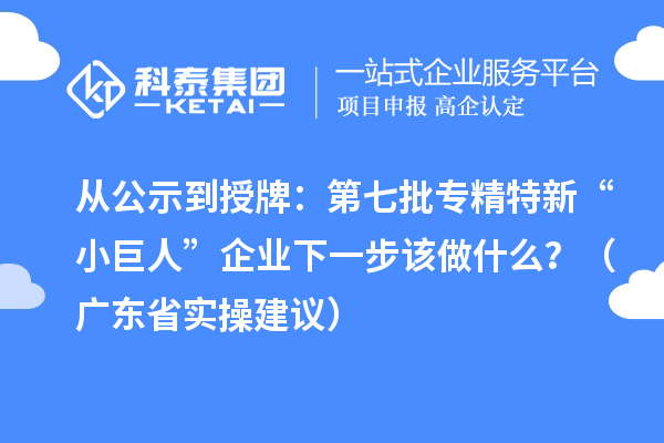 从公示到授牌:第七批专精特新“小巨人”企业下一步该做什么?(广东省实操建议)