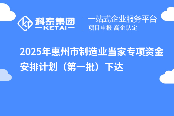 2025年惠州市制造业当家专项资金安排计划(第一批)下达