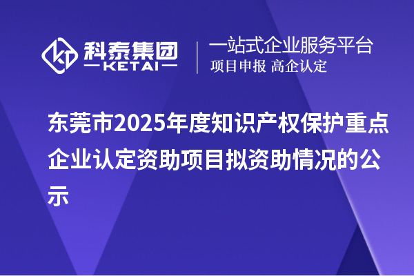 东莞市2025年度知识产权保护重点企业认定资助项目拟资助情况的公示