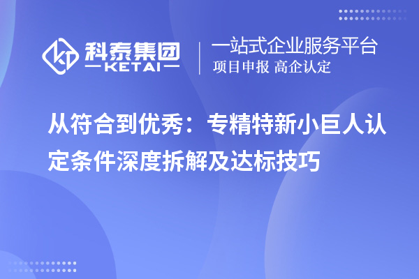 从符合到优秀:专精特新小巨人认定条件深度拆解及达标技巧