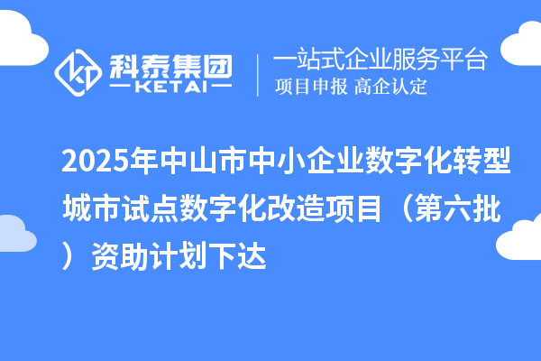 2025年中山市中小企业数字化转型城市试点数字化改造项目(第六批)资助计划下达