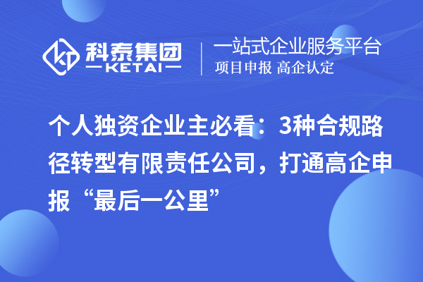个人独资企业主必看:3种合规路径转型有限责任公司,打通高企申报“最后一公里”