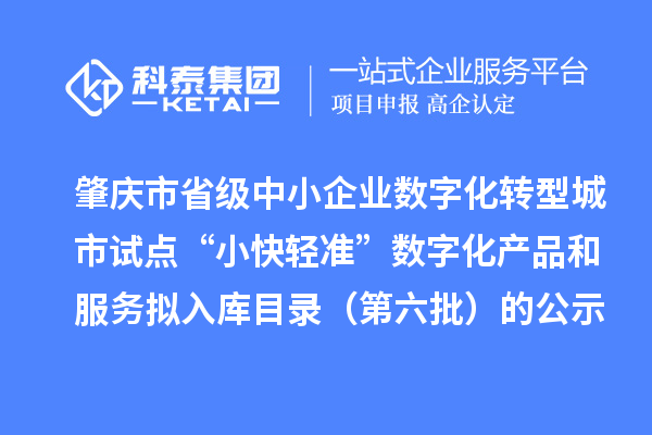 肇庆市省级中小企业数字化转型城市试点“小快轻准”数字化产品和服务拟入库目录(第六批)的公示