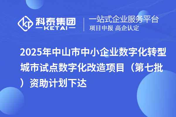 2025年中山市中小企业数字化转型城市试点数字化改造项目(第七批)资助计划下达