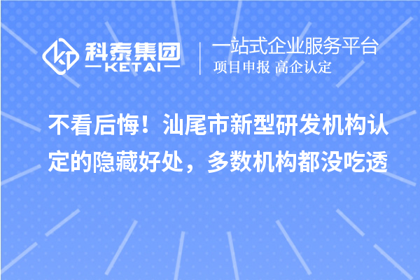 不看后悔!汕尾市新型研发机构认定的隐藏好处,多数机构都没吃透