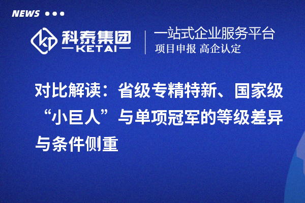 对比解读:省级专精特新、国家级“小巨人”与单项冠军的等级差异与条件侧重