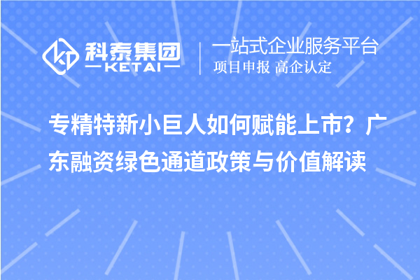 专精特新小巨人如何赋能上市?广东融资绿色通道政策与价值解读