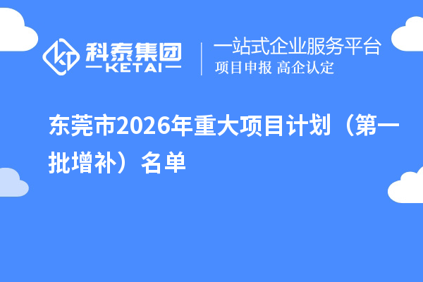 东莞市2026年重大项目计划(第一批增补)名单