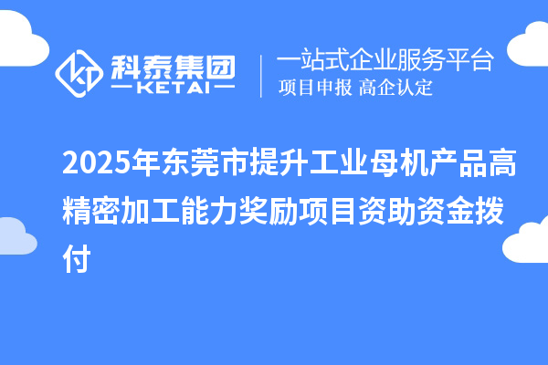 2025年东莞市提升工业母机产品高精密加工能力奖励项目资助资金拨付