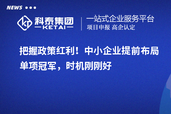 把握政策红利!中小企业提前布局单项冠军,时机刚刚好
