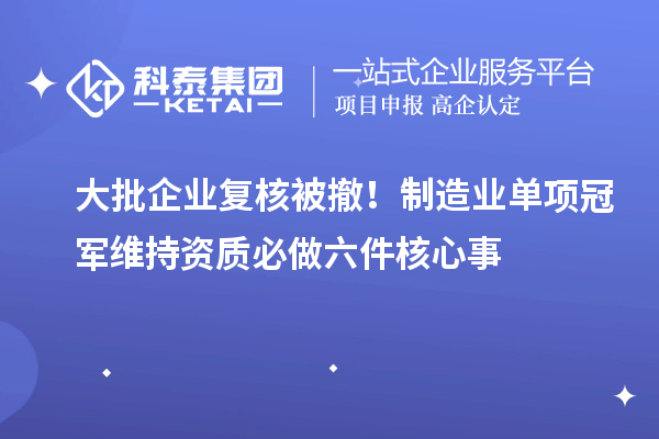 大批企业复核被撤!制造业单项冠军维持资质必做六件核心事