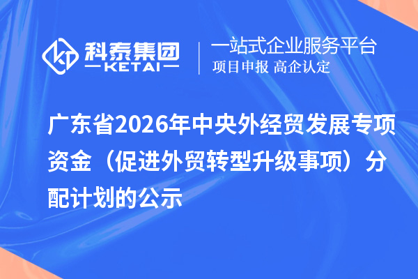 广东省2026年中央外经贸发展专项资金(促进外贸转型升级事项)分配计划的公示