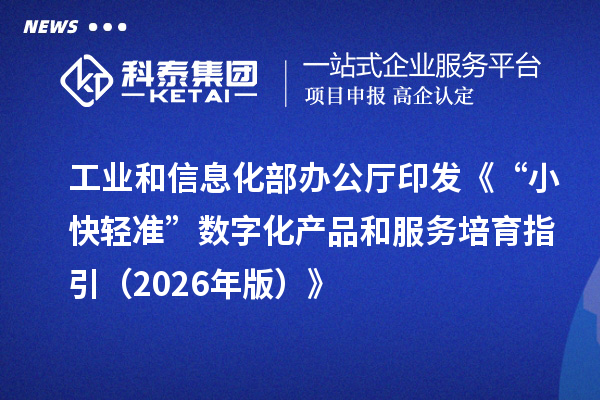 工业和信息化部办公厅印发《“小快轻准” 数字化产品和服务培育指引(2026年版)》
