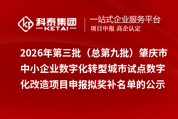 2026年第三批(总第九批)肇庆市中小企业数字化转型城市试点数字化改造项目申报拟奖补名单的公示