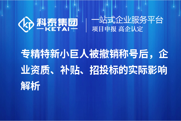 专精特新小巨人被撤销称号后,企业资质、补贴、招投标的实际影响解析