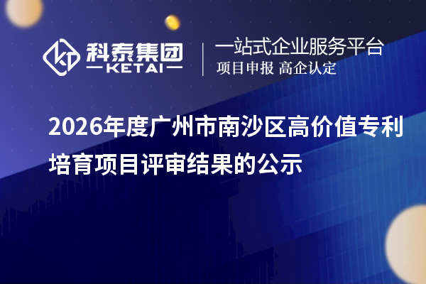 2026年度广州市南沙区高价值专利培育项目评审结果的公示