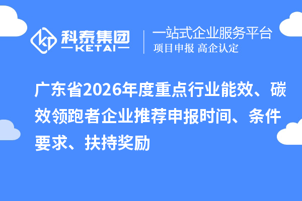 广东省2026年度重点行业能效、碳效领跑者企业推荐申报时间、条件要求、扶持奖励