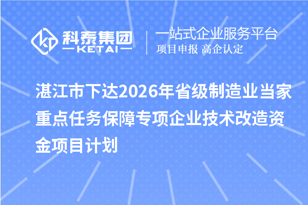 湛江市下达2026年省级制造业当家重点任务保障专项企业技术改造资金项目计划