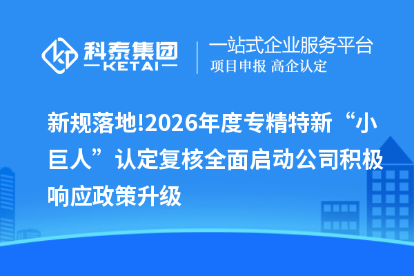 新规落地!2026 年度专精特新 “小巨人” 认定复核全面启动 公司积极响应政策升级