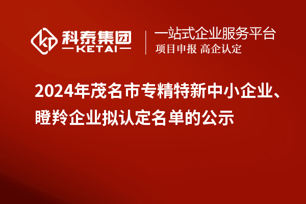 2024年茂名市专精特新中小企业、瞪羚企业拟认定名单的公示