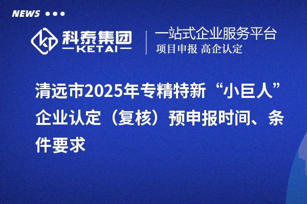 清远市2025年专精特新“小巨人”企业认定（复核）预申报时间、条件要求