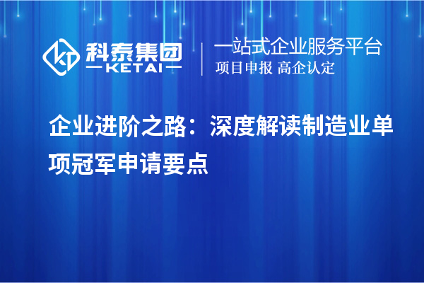 企业进阶之路：深度解读制造业单项冠军申请要点