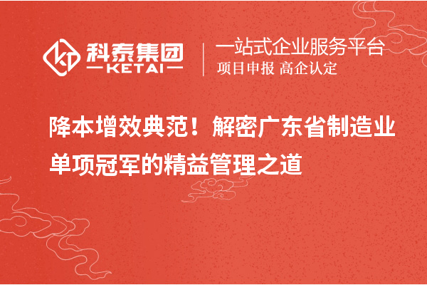 降本增效典范！解密广东省制造业单项冠军的精益管理之道