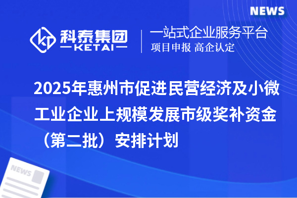2025年惠州市促进民营经济及小微工业企业上规模发展市级奖补资金（第二批）安排计划
