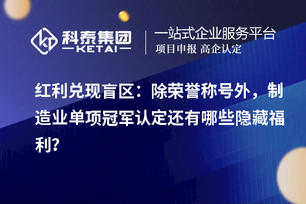 红利兑现盲区：除荣誉称号外，制造业单项冠军认定还有哪些隐藏福利？