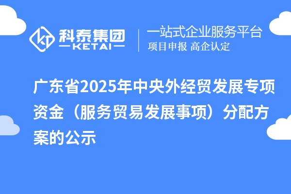 广东省2025年中央外经贸发展专项资金（服务贸易发展事项）分配方案的公示
