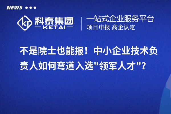 不是院士也能报！中小企业技术负责人如何弯道入选领军人才？