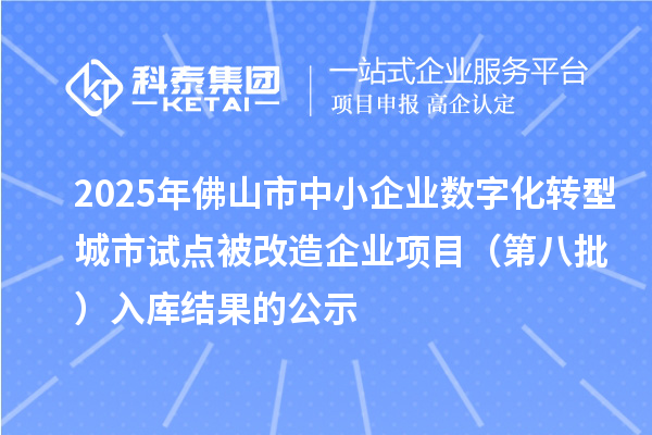 2025年佛山市中小企业数字化转型城市试点被改造企业项目（第八批） 入库结果的公示