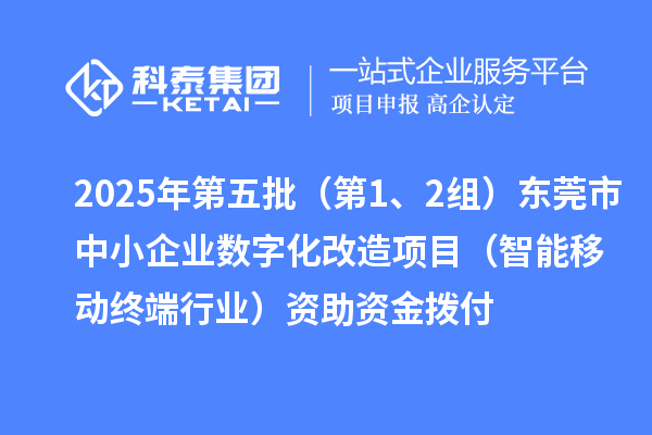 2025年第五批（第1、2组）东莞市中小企业数字化改造项目（智能移动终端行业）资助资金拨付