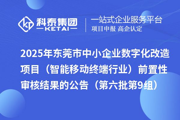 2025年东莞市中小企业数字化改造项目（智能移动终端行业）前置性审核结果的公告（第六批第9组）