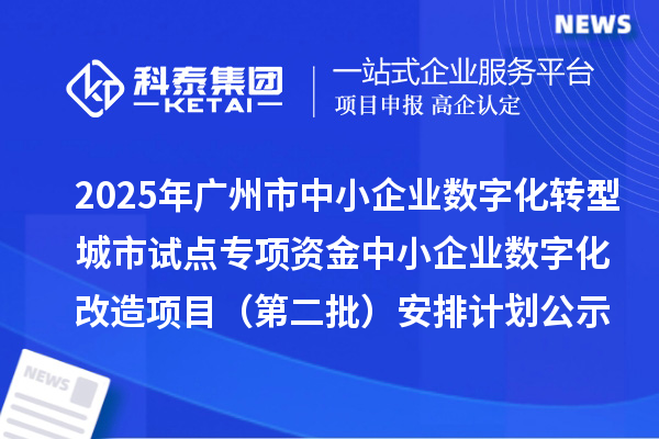 2025年广州市中小企业数字化转型城市试点专项资金中小企业数字化改造项目（第二批）安排计划公示