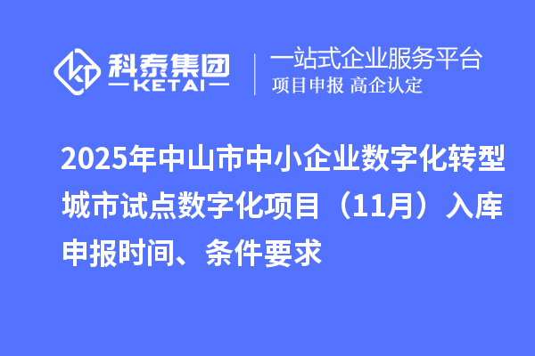 2025年中山市中小企业数字化转型城市试点数字化项目（11月）入库申报时间、条件要求