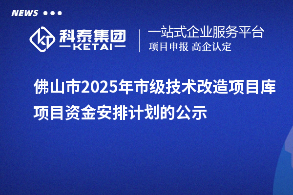 佛山市2025年市级技术改造项目库项目资金安排计划的公示