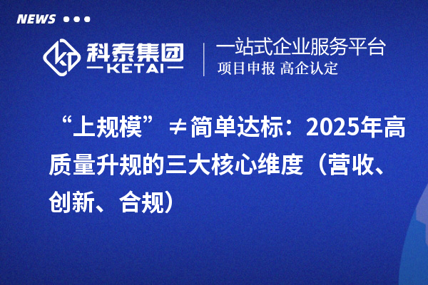 “上规模”≠简单达标：2025年高质量升规的三大核心维度（营收、创新、合规）