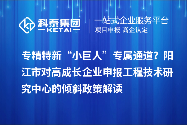 专精特新“小巨人”专属通道？阳江市对高成长企业申报工程技术研究中心的倾斜政策解读