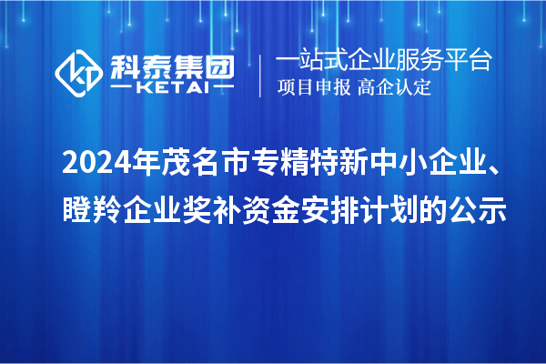 2024年茂名市专精特新中小企业、瞪羚企业奖补资金安排计划的公示