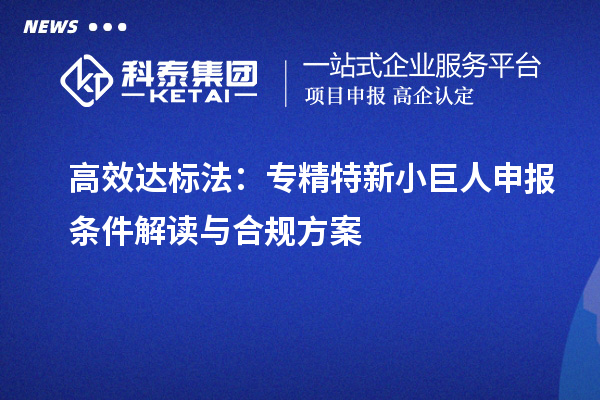 高效达标法：专精特新小巨人申报条件解读与合规方案