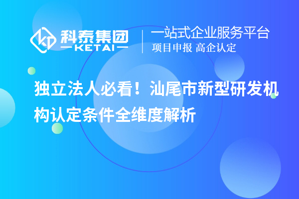 独立法人必看！汕尾市新型研发机构认定条件全维度解析