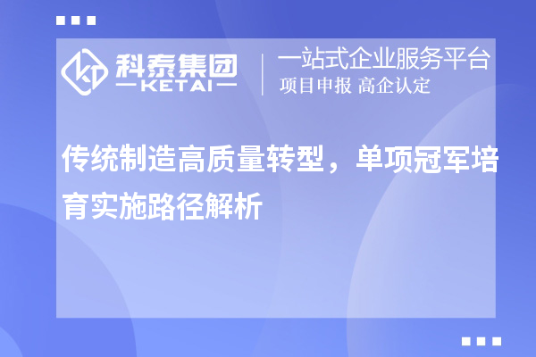  传统制造高质量转型，单项冠军培育实施路径解析