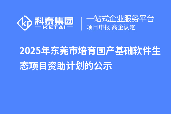 2025年东莞市培育国产基础软件生态项目资助计划的公示