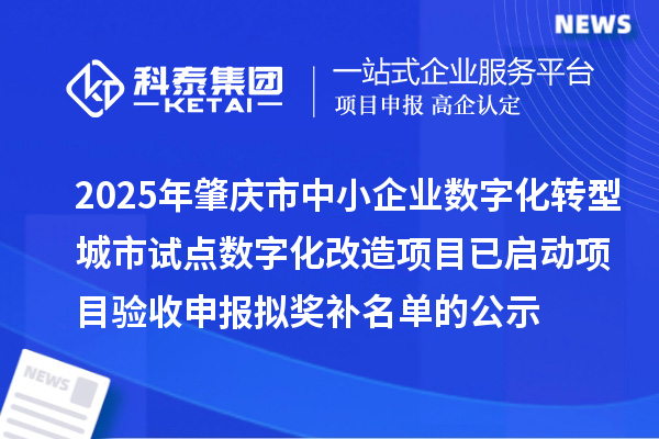 2025年肇庆市中小企业数字化转型城市试点数字化改造项目已启动项目验收申报拟奖补名单的公示