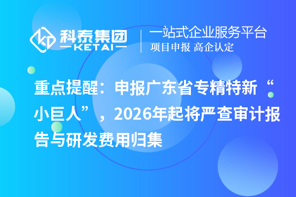重点提醒：申报广东省专精特新“小巨人”，2026年起将严查审计报告与研发费用归集