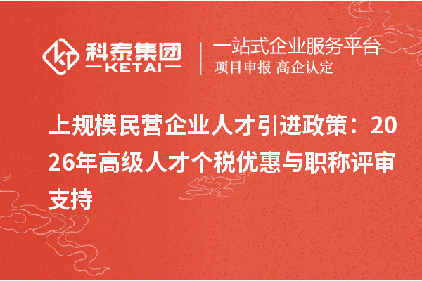 上规模民营企业人才引进政策：2026年高级人才个税优惠与职称评审支持